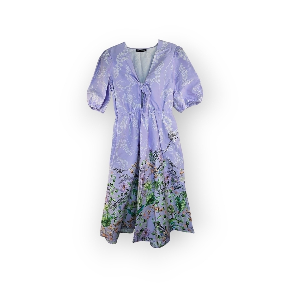I.N.C. Floral Lavender Dress with Tie Front Size L 100% Cotton - Picture 4 of 16